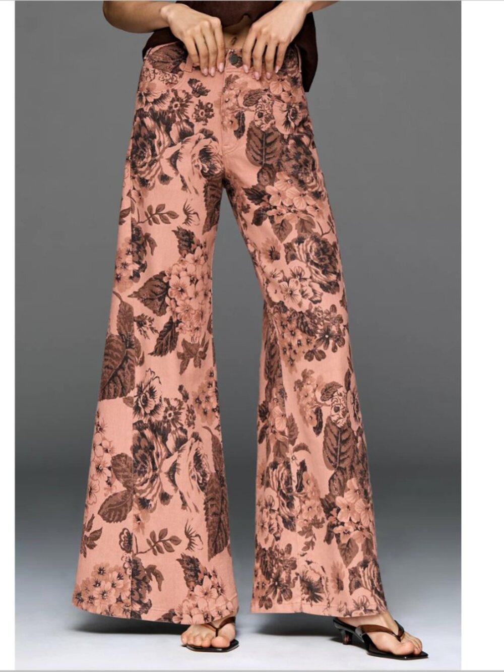NEW Anthropologie Pilcro Adi Mid-Rise Clean-Hem Flare Pants Pink Floral - 27